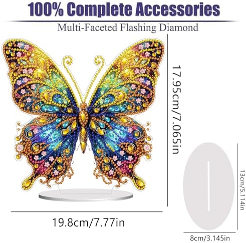 Diamond Painting Kits for Adults Beginners, 5D Full Drill Flowers and Butterfly Crystal Art Desktop Ornament, DIY Single Sided Home Office Desk Decor, Creative Craft Gift Set with Tools - Image 2