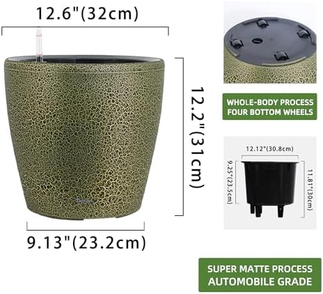 Dexceder 13x12 Self Watering Planter with Wheels (Black Gold Crackle) - Image 3