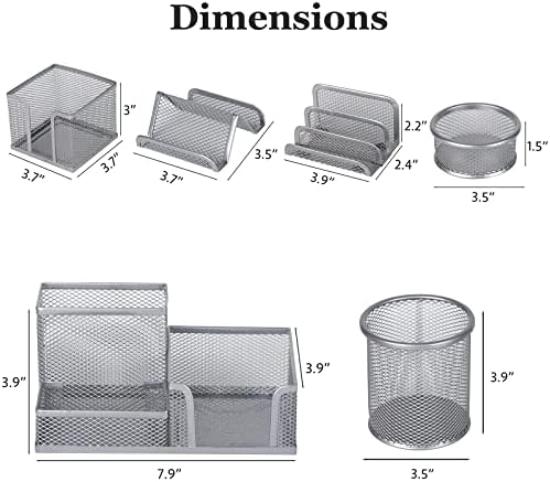 Desk Organizers Set with Mesh Pen Holder Cup, Silver - Image 5