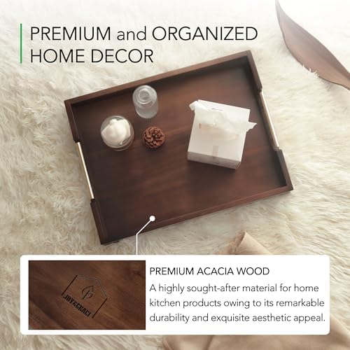 Joy&Grace Acacia Wood Ottoman Tray with Handles 16.7" x 12.8" - Image 4