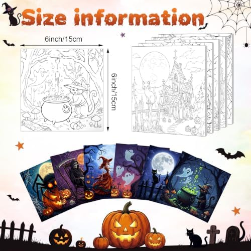 Honoson 6 Pcs 6 Inch Pre Drawn Canvas Paint Kit, Halloween - Image 2