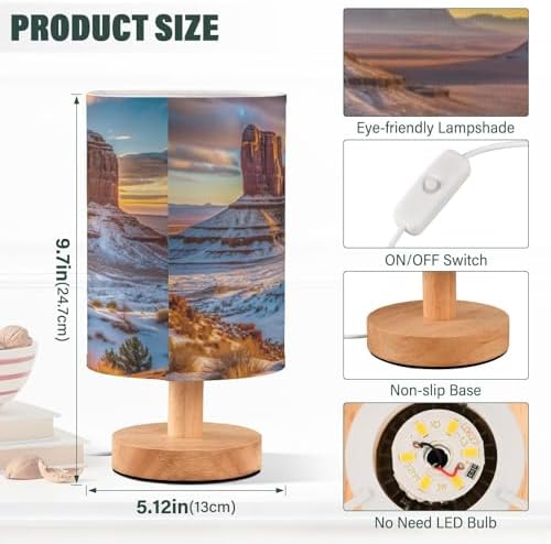 Besides Lamps Nightstand Lamp National Park Print with Wooden Base USB for Bedroom (Non-Removable) 5.12x9.7 in - Image 3
