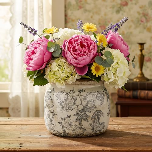 Vintage Planter Large Ceramic Plants Pot Grey Tea Leaves - Image 5