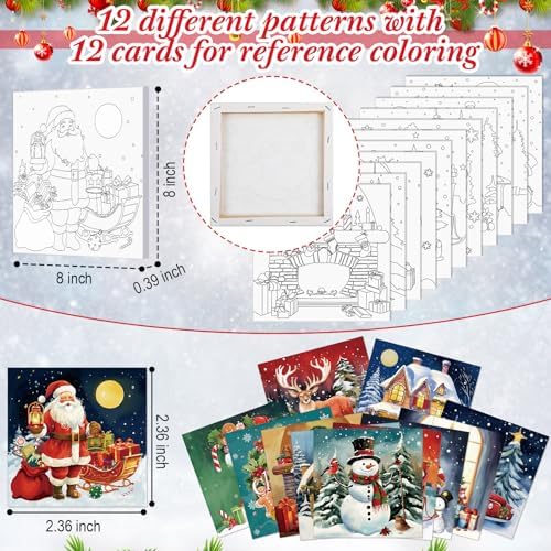Sherr 12 Pcs Pre Drawn Canvas for Adults,Classic Xmas,8 x 8 Inch - Image 3