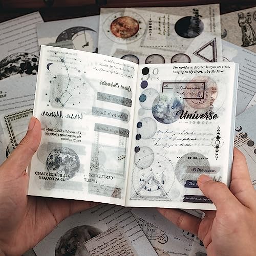 Dizdkizd Celestial Themed Washi Stickers for Journaling, Vintage Ephemera Sticker Book with 180pcs Planet Stickers and 20 Astronomy Scrapbook Papers for Junk Journals Paper Crafting by Dizdkizd