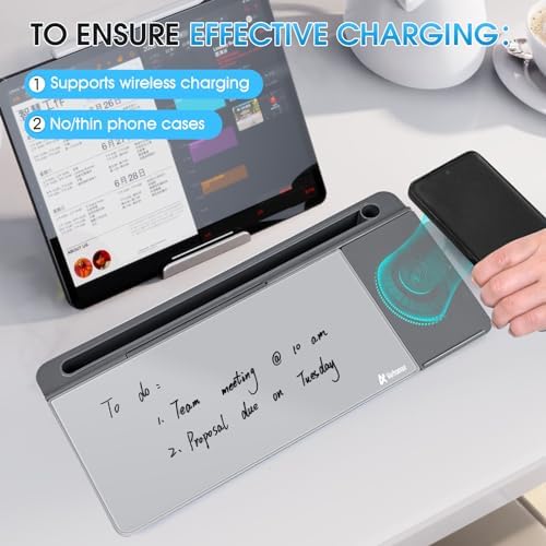 Varhomax Glass Desk Whiteboard with Wireless Charger - Image 3