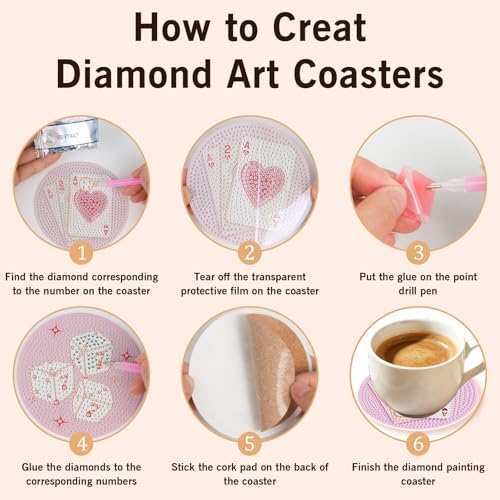 Diamond Art Coasters Kit for Adults, 8PCS Disco Coasters with Holder - Image 5