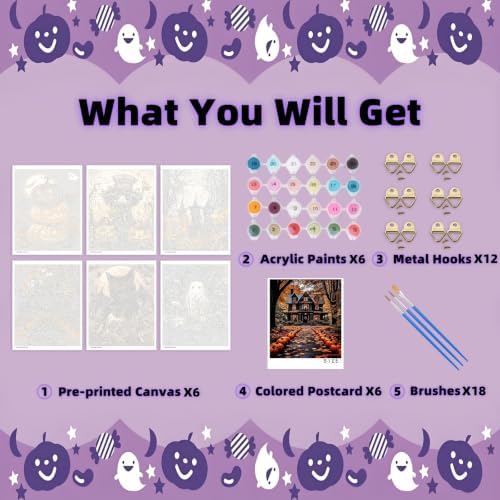 Arttoplus 6 Pack Paint by Numbers Kit for Adults Halloween 12x16 inch - Image 2