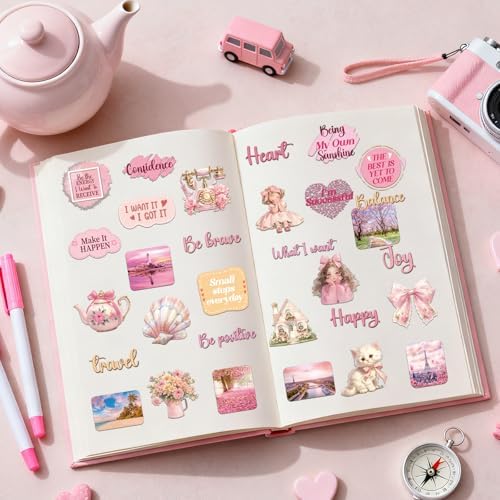 Pink Vision Board Stickers - 50 Pcs Cute Aesthetic Travel Kit - Image 4