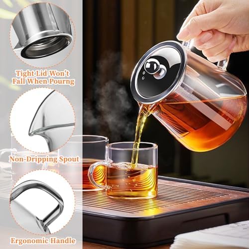 Glass Teapot with Stainless Steel Infuser, Borosilicate Tea Kettle, Clear Tea Maker for Loose Leaf Tea (950ML) - Image 4
