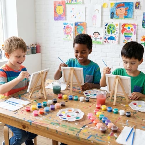 12 Sets Canvas Painting Kit, Canvas and Easel Set Bulk, Mini Canvas Panels and Easel Painting Kit, 12 Colors Acrylic Paint Strips, 24 Brushes, 12 Palettes for Beginners Adults Kids Party Favors - Image 6