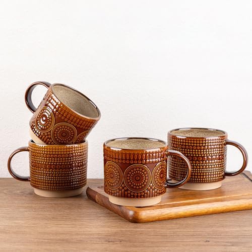 GBhome 12 oz Coffee Mugs Set of 4, Stackable Ceramic Coffee Cups Set by GBhome