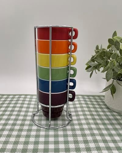 gypsy color 3 oz Espresso Stacking Mug Set with Metal Stand, Set of 6 - Image 2