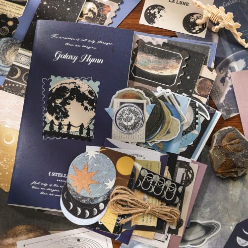 Qudarrso Vintage Junk Journal Kit, Cosmic Space Theme Scrapbook Supplies with Notebook, Stickers, Ephemera Paper and Tags, Galaxy DIY Craft Supplies for Adults Scrapbooking and Junk Journaling - Image 2