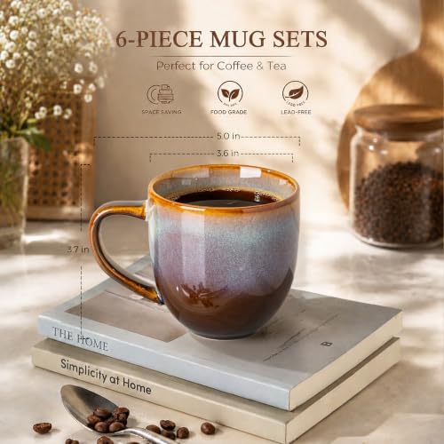 theterra Ceramic Coffee Mugs Set of 6, 12 oz Coffee Cups with Handle - Image 3