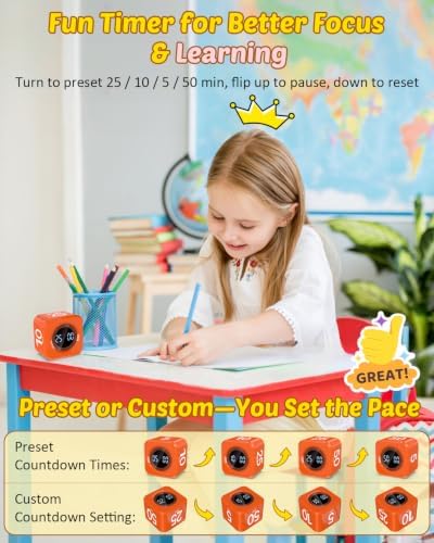 Digital Pomodoro Timer Cube 5/10/25/50min Preset, Silent & Sound Alarm - Image 2