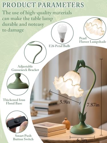 Flower Table Lamp, LED Reading Light Vintage Night light (Green Pearls) - Image 5