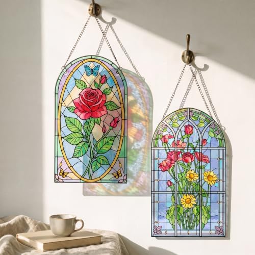 Humyoun 36 Pcs Suncatchers Crafts Kit DIY Paint Art Stained Glass Painting Craft Kits 24 Markers and 12 Suncatchers for Adults Home Decor Creative Projects (Window Flower) - Image 4