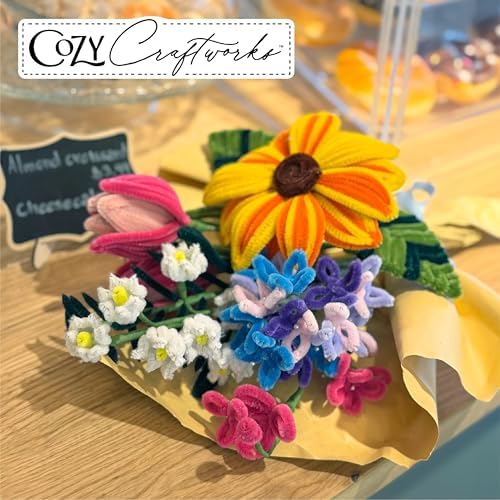WeVeel Cozy Craftworks Wildflower & Succulent Chenille Stem Craft Kit Bundle for Teens & Adults – Mindful DIY Plant Craft, Tactile Pipe Cleaner Art Kit with QR Video Tutorials - Image 6
