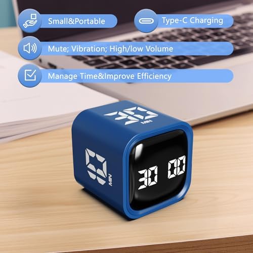 GuDoQi Multi-Function Cube Timer, 5/10/30/60 Min & Custom Count Down, Included Pause & Resume Feature, Silent, Vibrate & Adjustable Sound Alarm for Productivity in Tasks,Study & Kitchen, Classic Blue - Image 5