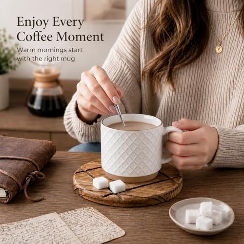 GBhome 15 OZ Stackable Coffee Mugs Set of 4, Ceramic Coffee Cups Set - Image 4
