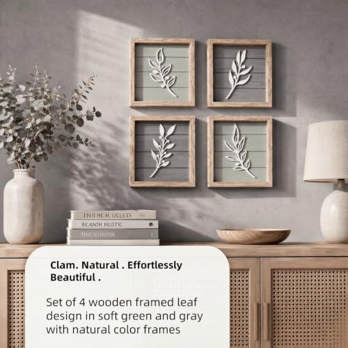 Framed 3D Bathroom Wall Art Decor, Set of 4 Leaf Plant Textured Boho Wall Art, Lightweight Farmhouse Botanical Wall Decor for Bedroom, Living Room, Bathroom or Office(7"X7" Neutral Colors) - Image 5