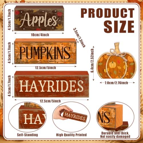Moucuny 4 Pcs Fall Table Decoration for Home, Wooden Pumpkins Harvest Decor - Image 3