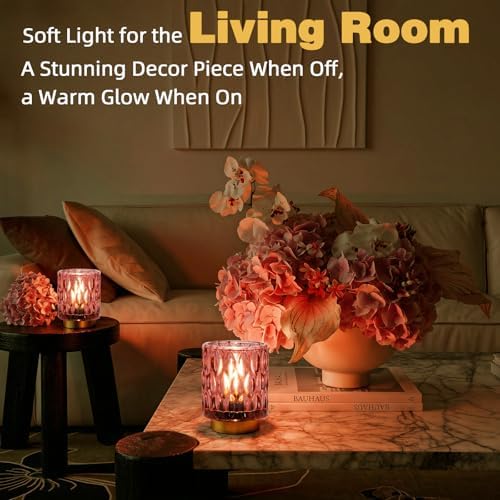 Battery Operated Table Lamp Timer, Small Cordless Lamps Decorative, 2 Pink - Image 4