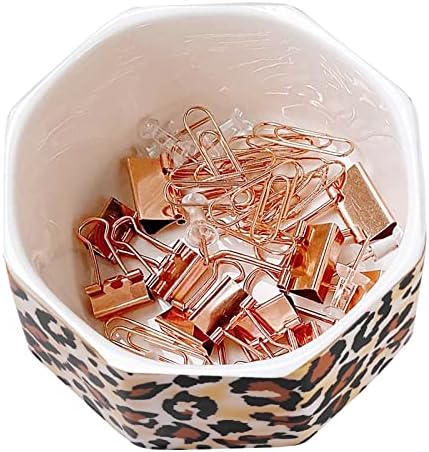 Ceramic Paper Clip Holder Gold Line Paper Clip Dispenser Organizer for Desk Cute Leopard Office Binder Clip Holder Bobby Pin and Hair Clip Holder Gift for Office Brown - Image 4