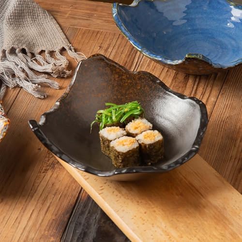 8" Small Ceramic Decorative Bowl 1 Pice – Irregular Rim Reactive Glaze Candy Plate, Berry Bowl, Entryway Catchall, Japanese Style Fruit Dish for Tabletop or Home Decor (Black) - Image 4