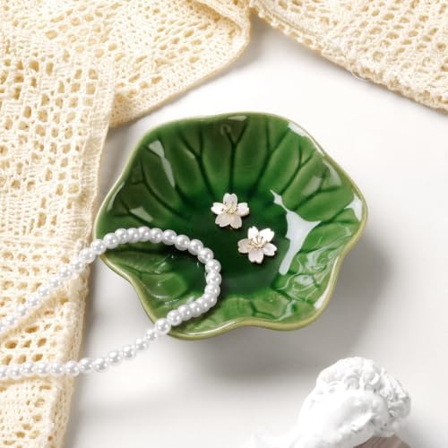 JAMEND CLXP Lotus Leaf Shape Decorative Ring Tray, Small Key Bowl, Ceramic Trinket Tray Jewelry Dish Organizing Necklace Earrings, Home Decoration for Mom Best Friend Sister, Emerald Green. - Image 3