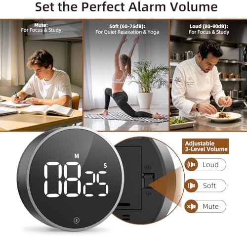 Digital Magnetic Kitchen Timer & Stopwatch with LED Display, Space Gray - Image 5
