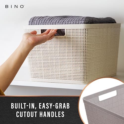 BINO | Woven Plastic Basket | Large (Natural Grey), 3-Pack | THE JUTE COLLECTION | Home Organization, Space - Saving Storage, Stylish Design | Jute Basket | Plastic Storage Basket - Image 4