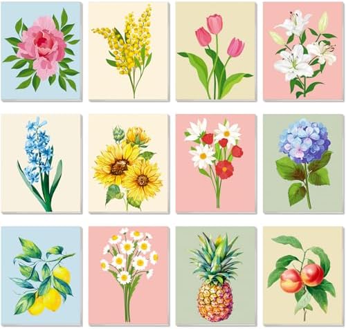 Engrowtic 12 Pcs 8 x 10 Flower Fruit Pre Drawn Canvas to Paint for Adults by Engrowtic