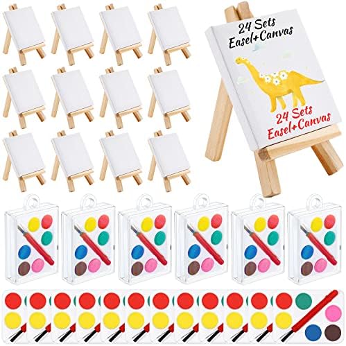 Zhengmy 24 Sets Mini Canvas Easel Kit Art Party Favors Wood Stand Palette by Zhengmy