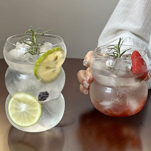 Ribbed Glassware Water Tumbler, Wave Bubble Glasses Tumbler, Aesthetic Ripple Glass Tumbler,Cute Glass Tumbler for Iced Coffee Juice Drink Milk Tea,Beer, Coctail (small wave-big mouth) - Image 6
