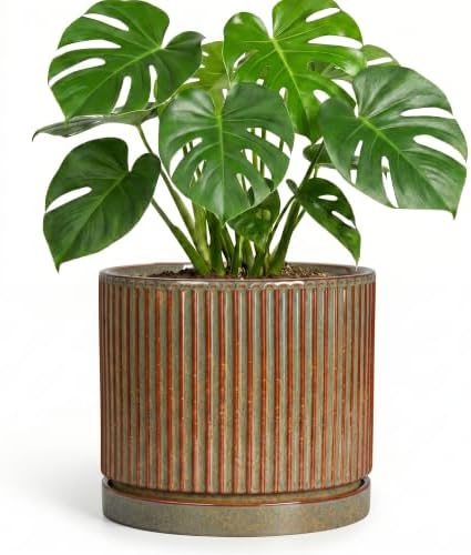 Ceramic Plant Pots, 8 Inch Planter, Round Plant Pot, Retro Brown by Unknown