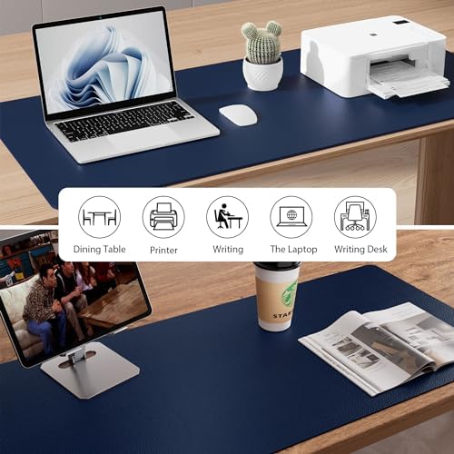 Aothia Leather Desk Pad Protector, Mouse Pad,Office Desk Mat, Non-Slip PU Leather Desk Blotter, Laptop Desk Pad, Waterproof Desk Writing Pad for Office and Home (Dark Blue,36" x 17") - Image 5