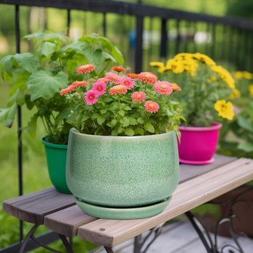 G EPGardening Ceramic Planter, 9 Inch Plant Pot, Green - Image 2