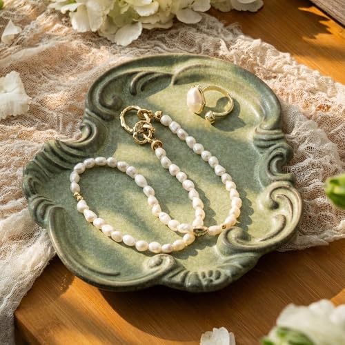 Jewelry Tray, Ceramic Jewelry Dish, Ring Dish, Trinket Tray, Rinket Dish, Ring Holder Dish, Key Bowl, Bathroom Vanity Tray, Retro, Vintage, Friendship Gifts, Anniversary Secret Santa, Deep Green by LYEOBOH