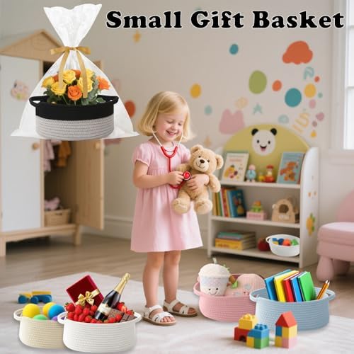 Woven Rope Basket - Baby Gift Basket with Bag & Ribbon, Black&Grey - Image 4