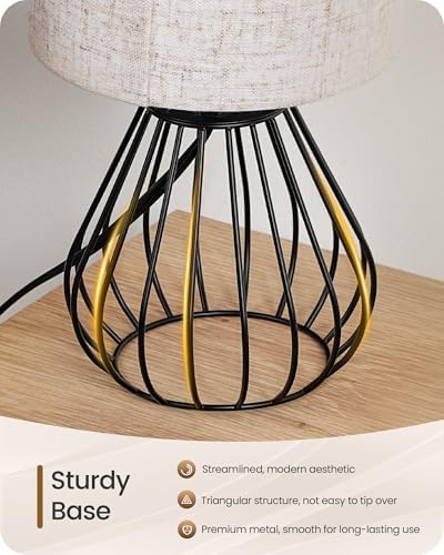 Small Bedside Table Lamp, Black Table Lamp with Metal Cage & Linen Lampshade, Modern Cute Desk Lamp, Cozy Nightstand Lamp for Bedroom, Living Room, Office, 2700K LED Bulb Included, E06TL05 - Image 5