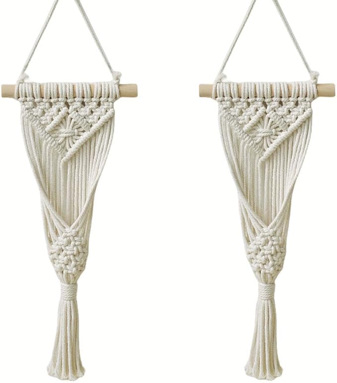 Avoik Macrame Woven Wall Hanging, 2PCS Boho Home Decor Chic Wall Art Plant Hanging Decoration Handmade Woven Bohemian Tapestry for Bedroom Living Room Farmhouse Apartment Dorm (Style A)