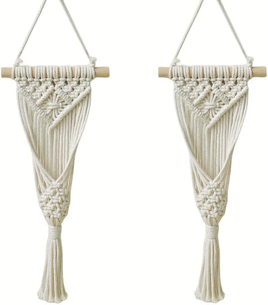 Avoik Macrame Woven Wall Hanging, 2PCS Boho Home Decor Chic Wall Art Plant Hanging Decoration Handmade Woven Bohemian Tapestry for Bedroom Living Room Farmhouse Apartment Dorm (Style A)
