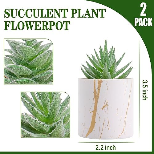 Der Rose 2 Pack Mini Fake Succulents Gold Accent Pots for Office Desk Decor - Image 2