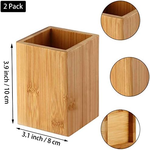 Cerpourt Pen Cup Holder,2 Pack Bamboo Wood Desk Pencil Holder Stand Multi Purpose Use Pencil Cup Pot Desk Accessories,Desktop Organizer Pencil Holder Ideal Gift for Office Home - Image 3