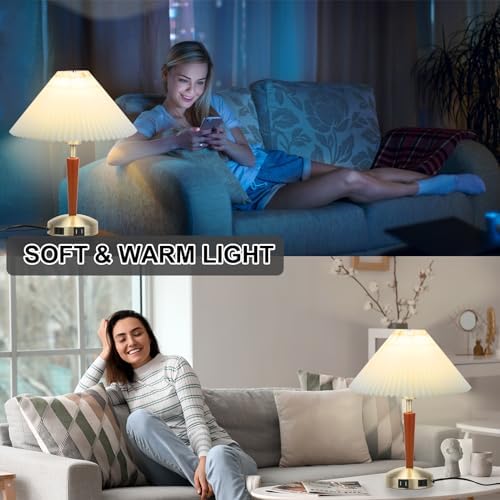 LALISU Touch Bedside Table Lamp, Fabric Shade Small Table Lamp, Brown - Image 3