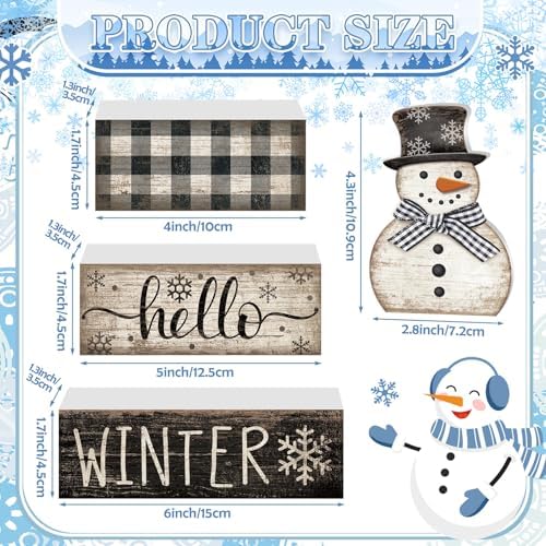Moucuny 4 Pcs Winter Snowman Tiered Tray Decor Wooden Block Signs - Image 2