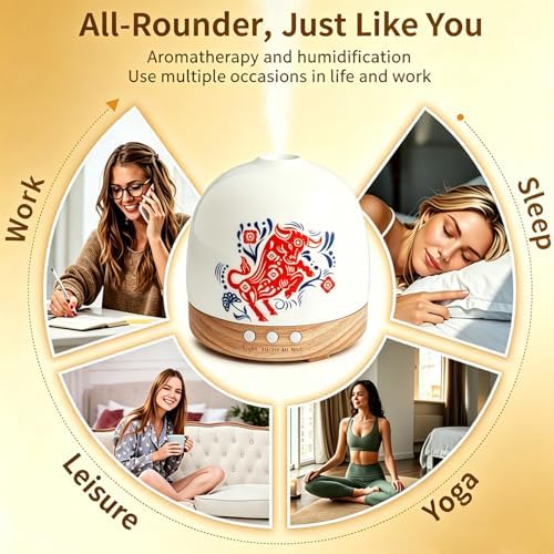 300ML Diffuser Ceramic Aroma Oil Diffusers Home,White/red - Image 4