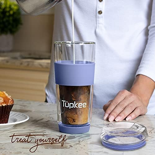 Double Wall Glass Tumbler, 14-Ounce Glass Travel Coffee Mug - 2 Pack - Image 4